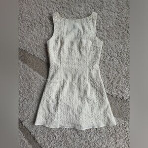 RIHOAS Beige Boat Neck Textured Mini Dress